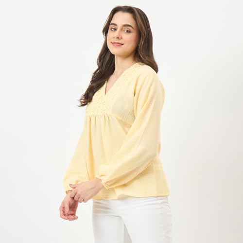 Madame Yellow Printed Puff-Sleeve Top