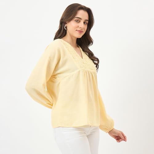 Madame Yellow Printed Puff-Sleeve Top