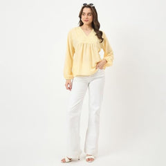 Madame Yellow Printed Puff-Sleeve Top