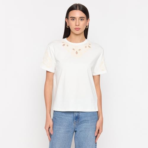 Madame White Cotton Embroidered Half-Sleeve Top