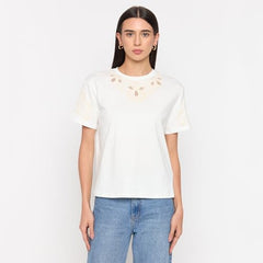 Madame White Cotton Embroidered Half-Sleeve Top