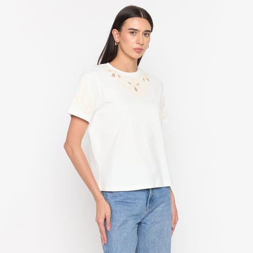 Madame White Cotton Embroidered Half-Sleeve Top