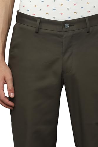 Louis Philippe Men Brown Slim Fit Solid Flat Front Formal Trousers