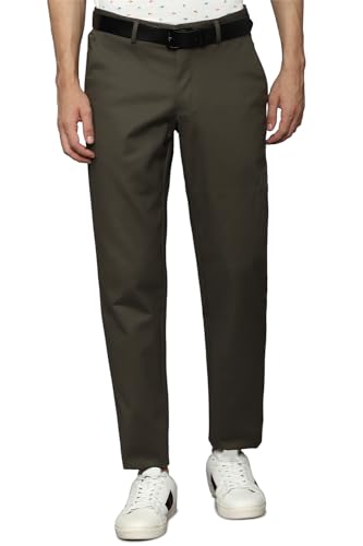 Louis Philippe Men Brown Slim Fit Solid Flat Front Formal Trousers