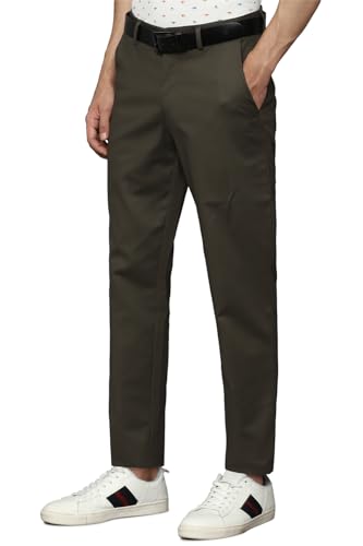 Louis Philippe Men Brown Slim Fit Solid Flat Front Formal Trousers