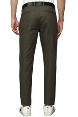 Louis Philippe Men Brown Slim Fit Solid Flat Front Formal Trousers