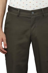 Louis Philippe Men Brown Slim Fit Solid Flat Front Formal Trousers