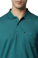Louis Philippe Men Green Solid Polo Neck T-Shirt