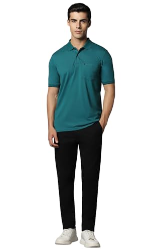 Louis Philippe Men Green Solid Polo Neck T-Shirt