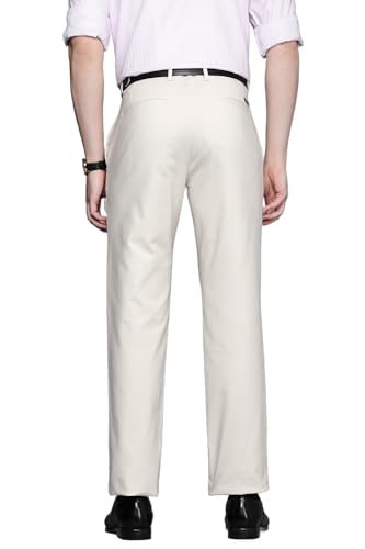 Men Cream Slim Fit Solid Flat Front Formal Trousers