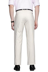 Men Cream Slim Fit Solid Flat Front Formal Trousers
