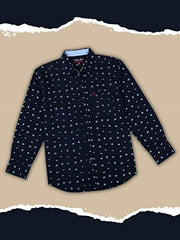Gini & Jony Boys Blue Printed Cotton Full Sleeves Shirt 3-4 Years