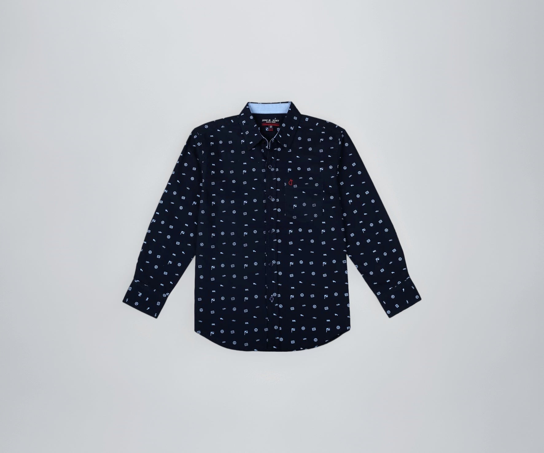 Gini & Jony Boys Blue Printed Cotton Full Sleeves Shirt 3-4 Years