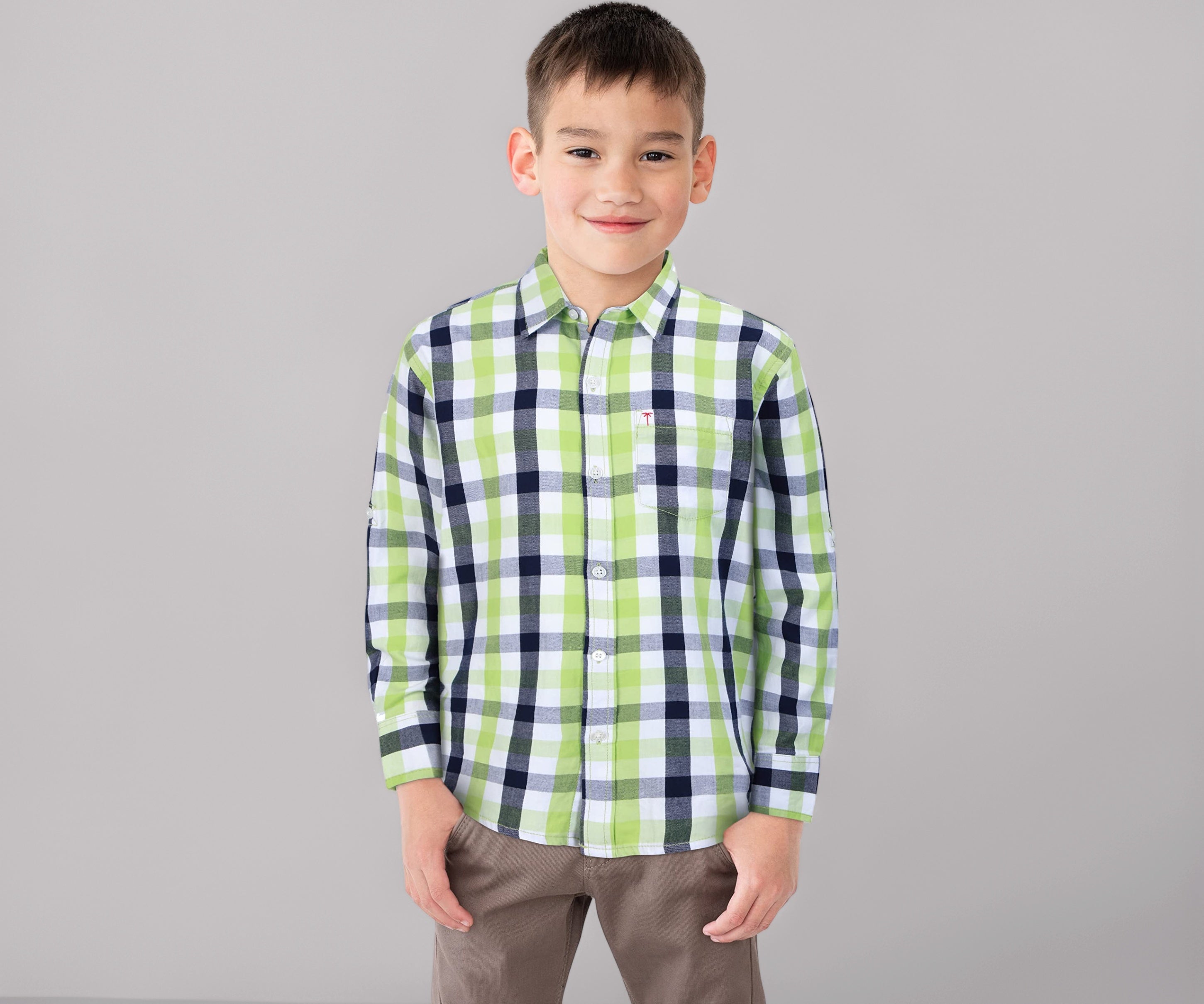 PALM TREE Boys Green Checks Cotton Full Sleeves Shirt 5-6 Years