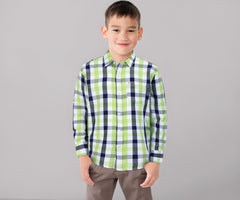 PALM TREE Boys Green Checks Cotton Full Sleeves Shirt 5-6 Years