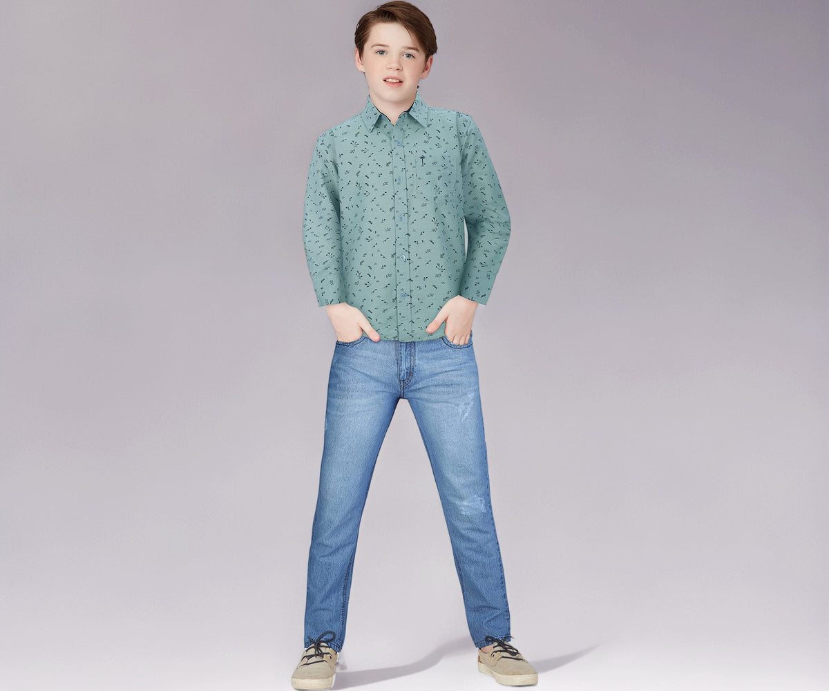 Gini&Jony PALM TREE Boys Grey Printed Cotton Full Sleeves Shirt 4-5 Years