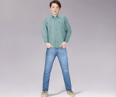 PALM TREE Boys Grey Printed Cotton Full Sleeves Shirt 4-5 Years