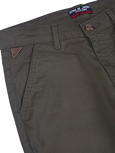 Gini and Jony Boys Olive Solid Cotton Fixed Waist Trouser 9-10 Years