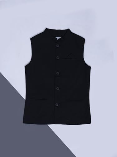 Gini and Jony Boys Black Solid Cotton Sleeveless Modi Jacket 4-5 Years