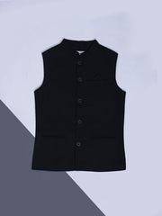 Gini and Jony Boys Black Solid Cotton Sleeveless Modi Jacket 4-5 Years