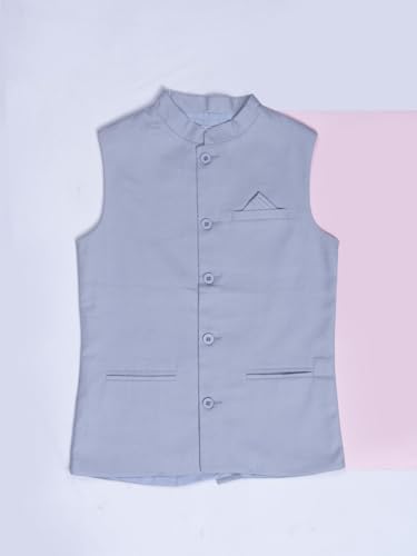 Gini & Jony Boys Grey Solid Cotton Sleeveless Modi Standard Length Jacket 11-12 Years