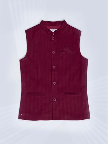 Gini and Jony boys maroon cotton sleeveless Modi jacket for winter, size 3-4 years, with a soft, solid design and warm fabric.