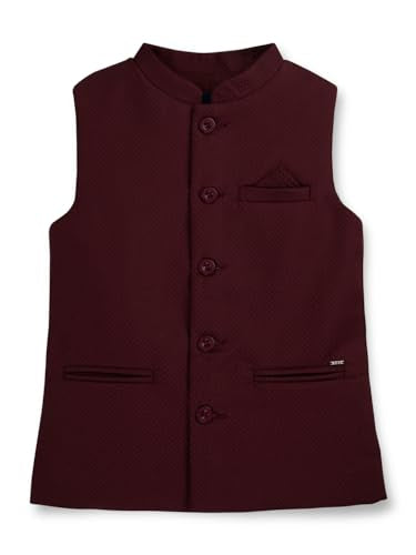 Gini and Jony boys maroon sleeveless cotton Modi jacket for 3-4 years, winterwear with a simple solid design and cozy fabric.