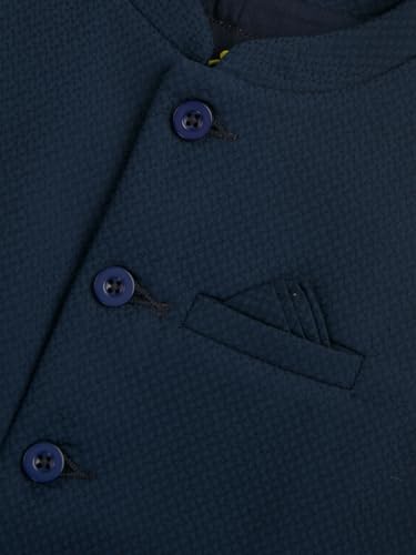 Gini and Jony boys navy blue solid cotton sleeveless Modi jacket for winter, suitable for ages 3-4 years, with a simple design.