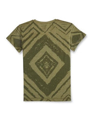 Gini & Jony Boys Green Cotton Abstract Print Crew Neck Half Sleeve T-Shirt 5-6 Years