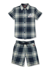 Gini & Jony Boys Blue Cotton Checkered Co-ordinate 15-16 Years