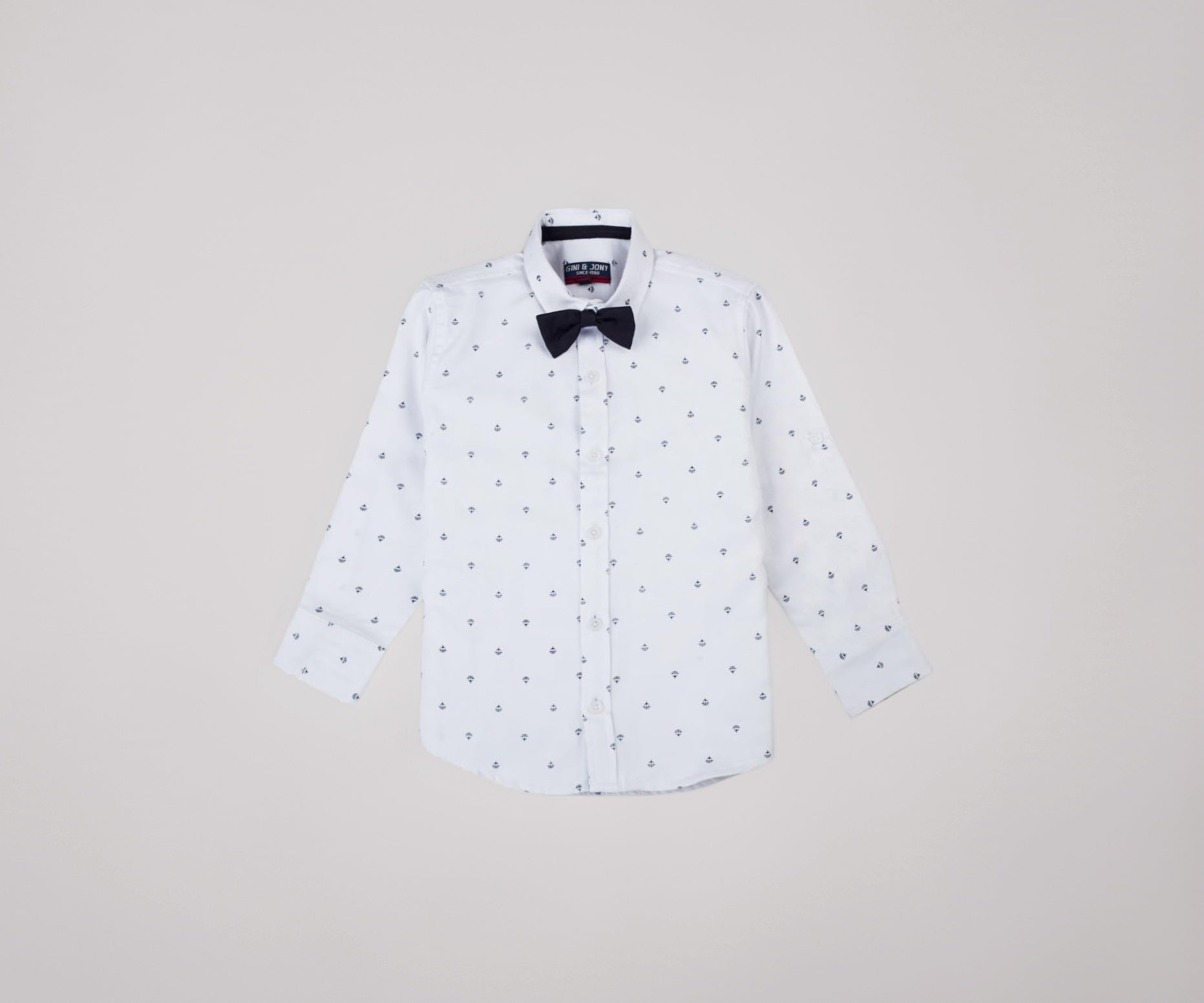 Gini & Jony Boys White Cotton Abstract Print Collared Neck Long Sleeve Shirt 7-8 Years