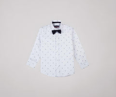 Gini & Jony Boys White Cotton Abstract Print Collared Neck Long Sleeve Shirt 7-8 Years