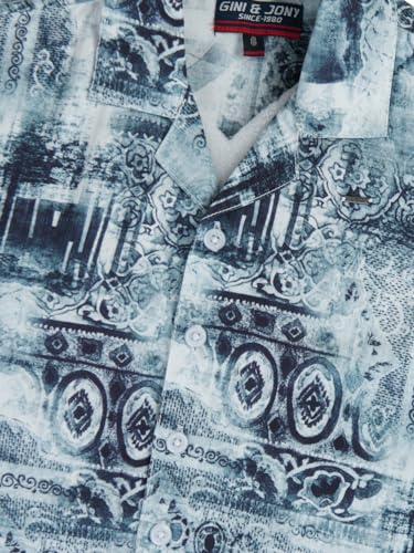 Gini & Jony Boys Blue Cotton Abstract Print Collared Neck Half Sleeve Shirt 4-5 Years