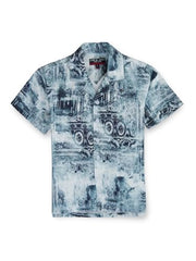 Gini & Jony Boys Blue Cotton Abstract Print Collared Neck Half Sleeve Shirt 4-5 Years