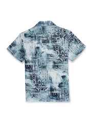 Gini & Jony Boys Blue Cotton Abstract Print Collared Neck Half Sleeve Shirt 4-5 Years