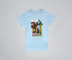 Gini & Jony Girls Blue Cotton Printed Crew Neck Half Sleeve Top 3-4 Years