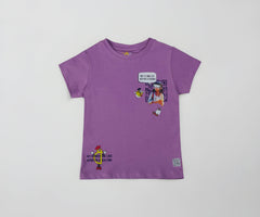 Gini & Jony Girls Purple Cotton Printed Crew Neck Half Sleeve Top 7-8 Years