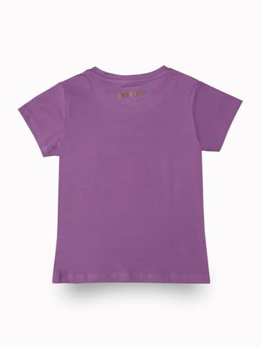 Gini & Jony Girls Purple Cotton Printed Crew Neck Half Sleeve Top 7-8 Years