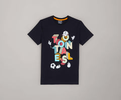 Gini and Jony Boys Black Typographic Print Cotton Half Sleeves T-Shirt 7-8 Years