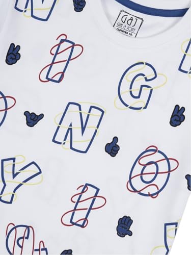 Gini and Jony Boys White Alphabetical Print Cotton Half Sleeves T-Shirt 7-8 Years