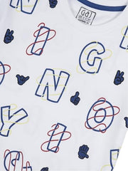 Gini and Jony Boys White Alphabetical Print Cotton Half Sleeves T-Shirt 7-8 Years