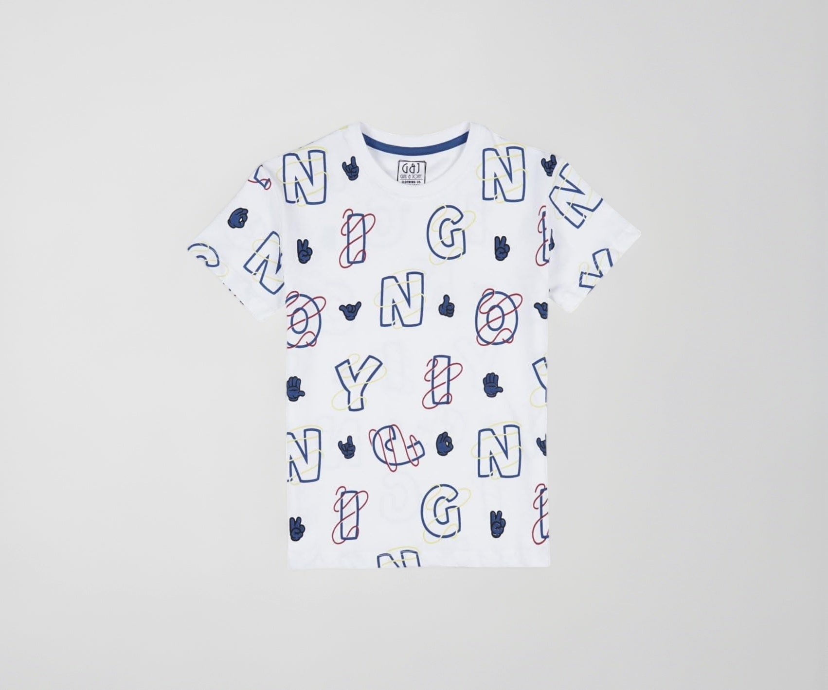 Gini and Jony Boys White Alphabetical Print Cotton Half Sleeves T-Shirt 7-8 Years