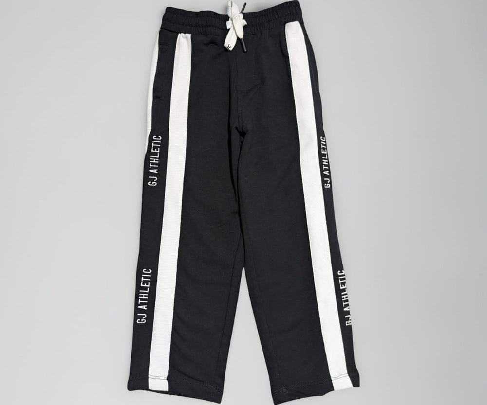 Gini & Jony boys black striped cotton elasticated track pants for ages 4-5, perfect for sports or casual wear.