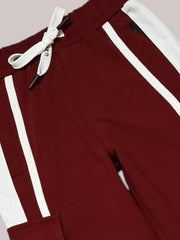 Gini and Jony boys red striped cotton elasticated track pants for ages 4-5, suitable for sports wear and casual pajamas.