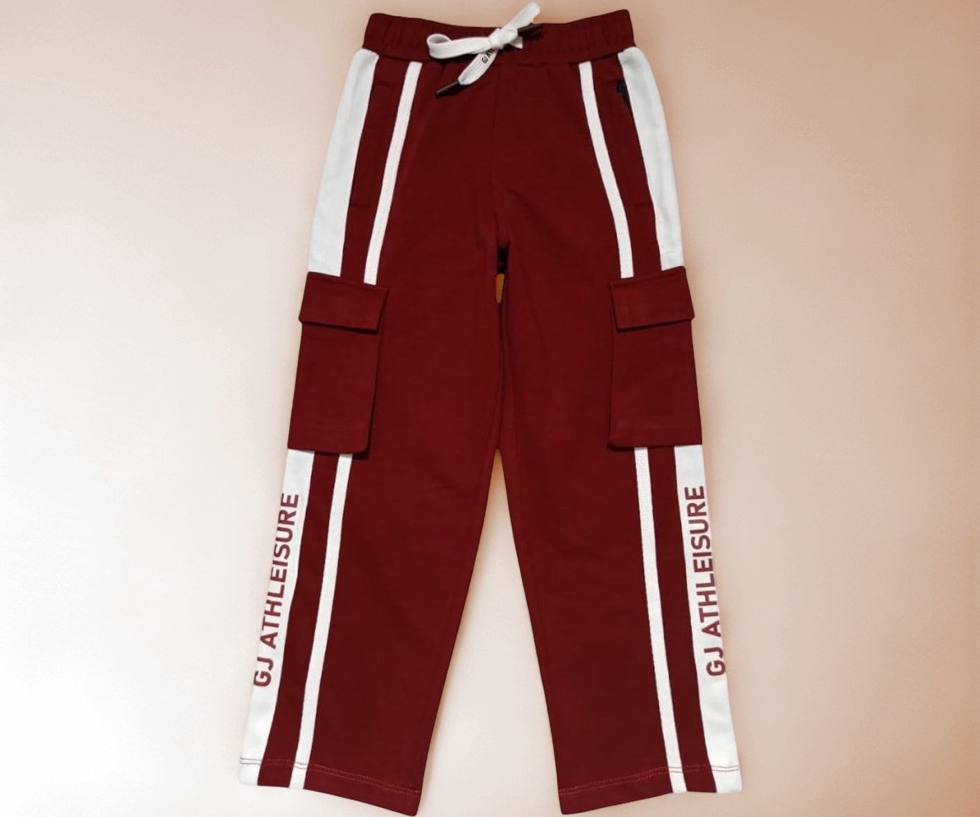 Gini & Jony boys red striped cotton elasticated track pants for ages 7-8, suitable for sports and casual wear.
