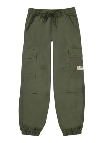 Gini and Jony Boys Olive Solid Cotton Elasticated Trouser 6-7 Years - Goyalsons ShopMax