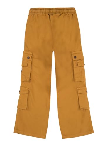 Brown cotton elasticated cargo trousers for boys aged 11-12 from Gini & Jony, featuring a comfortable fit and casual style.