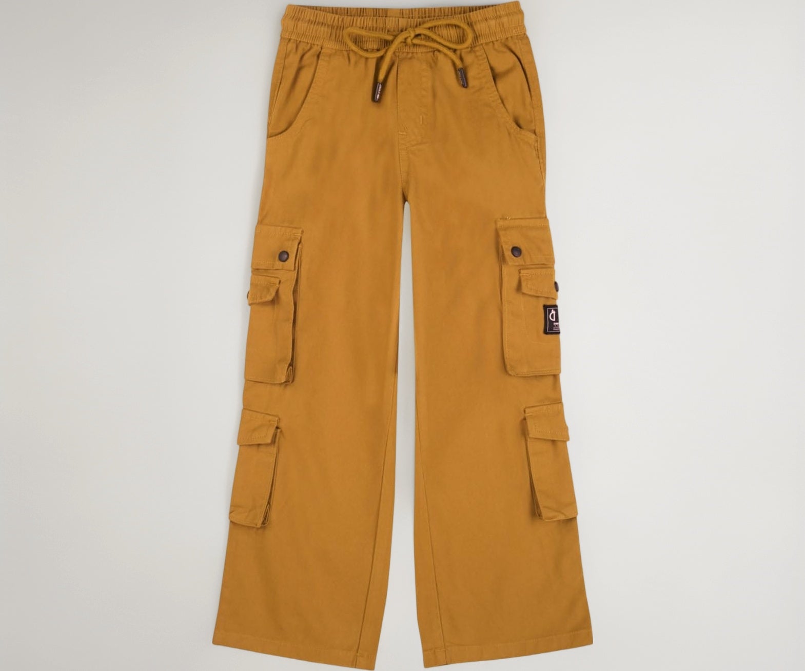 Gini & Jony boys' brown solid cotton elasticated cargo trousers for 11-12 years, featuring a comfortable fit and casual style.