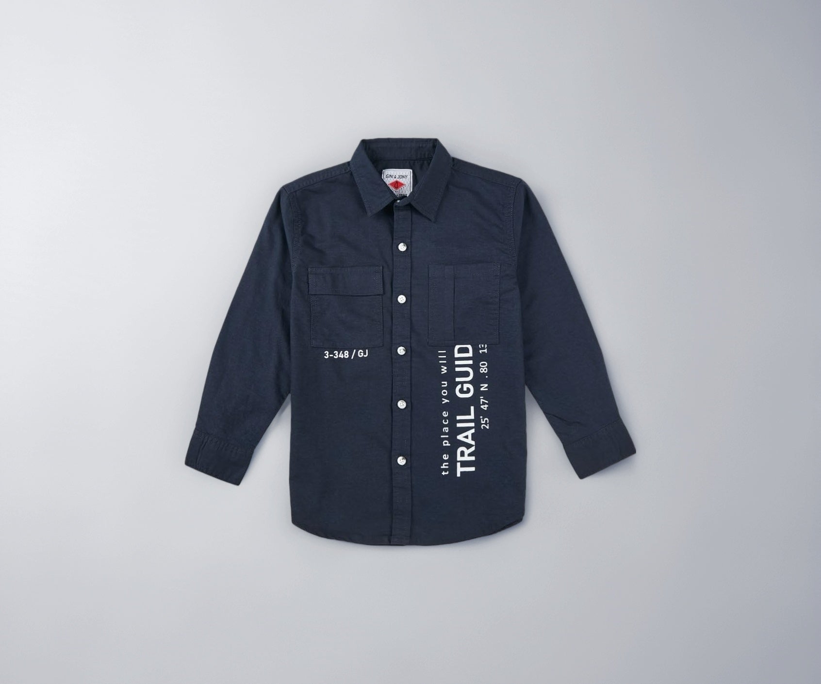 Gini and Jony Boys Navy Blue Typographic Print Cotton Full Sleeves Shirt 4-5 Years