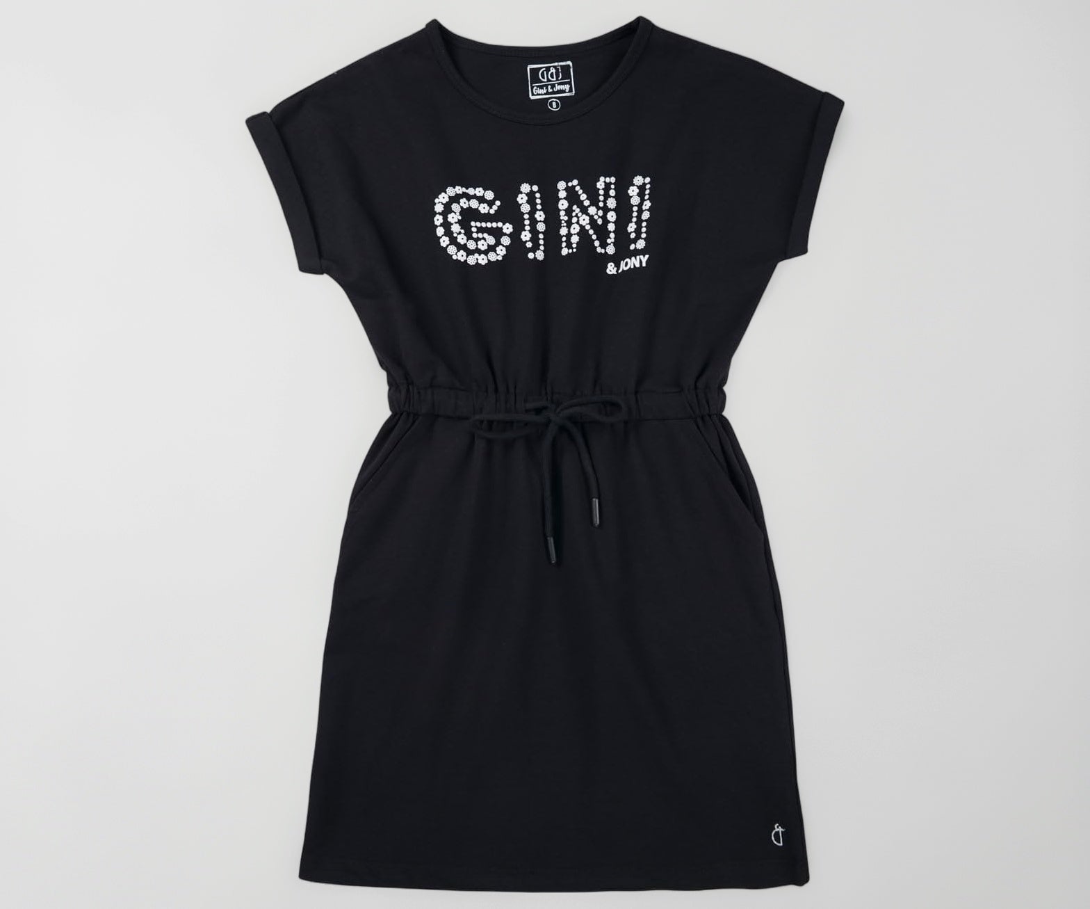 Gini and Jony Girls Black Typographic Print Cotton Short Sleeves Dress 4-5 Years